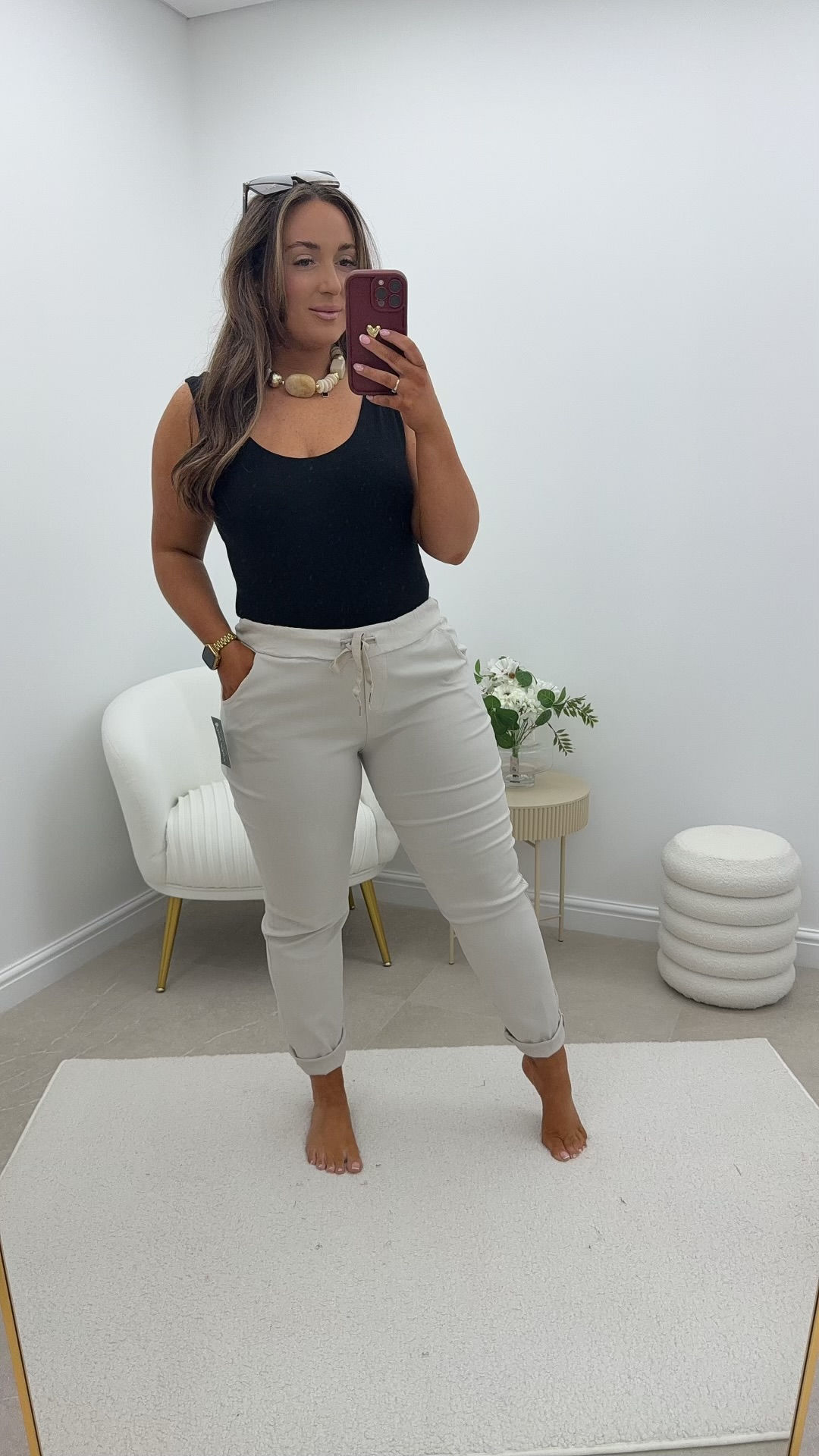 Maralyn Stretchy Magic Jogger Trousers Beige