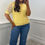 Thumbnail: Ampika Floral Sleeve Soft Button Back Jumper Lemon