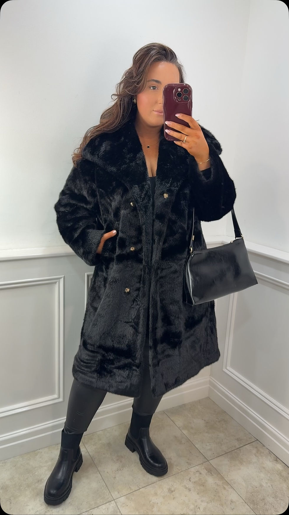 Isabella Premium Long Lined Faux Fur Coat Black