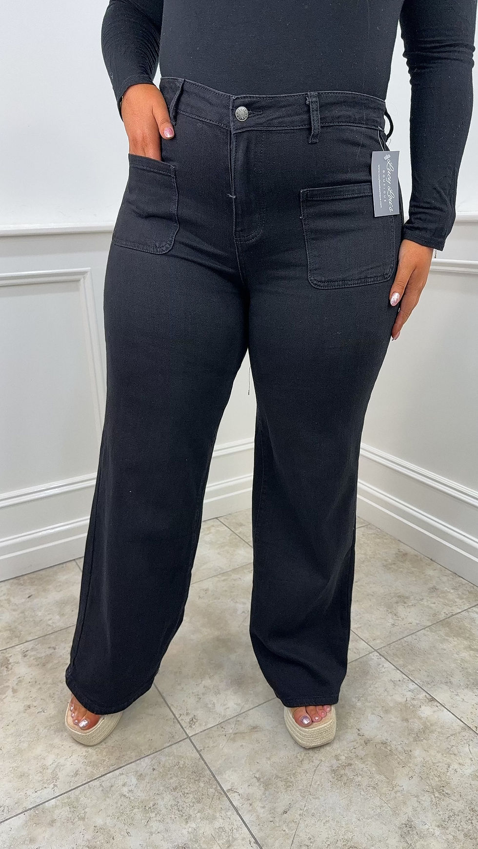 Harlo Pocket Wide Leg Denim Jeans Black