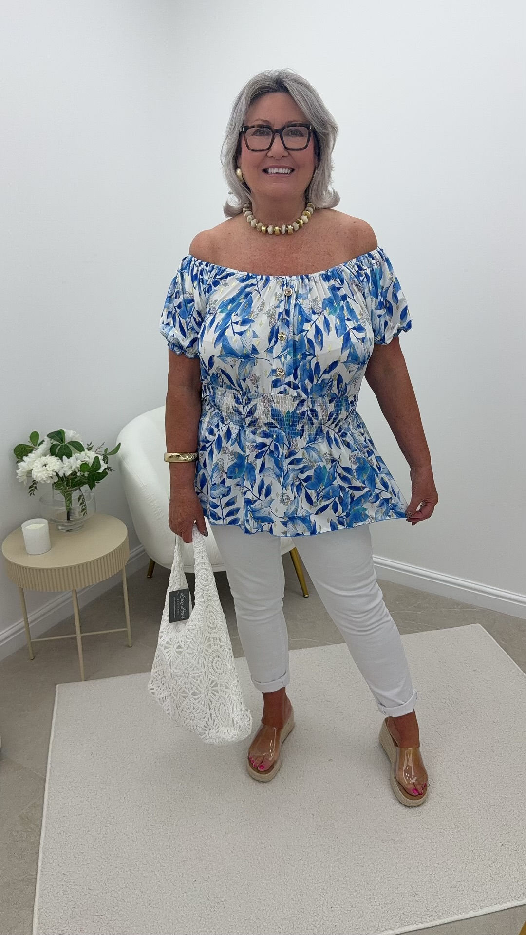 Cammi Bardot Magic Top Leaf Blue