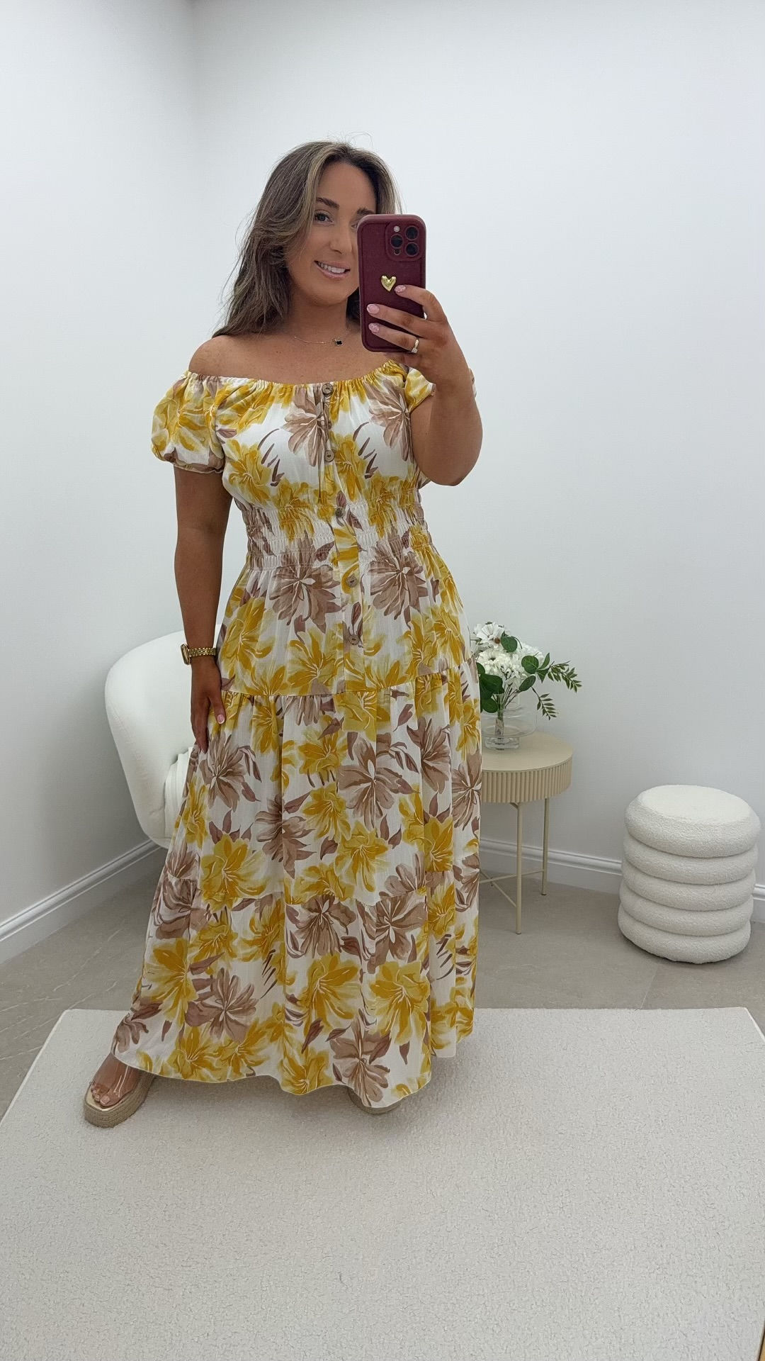 River Floral Detail Bardot Magic Maxi Dress Lemon