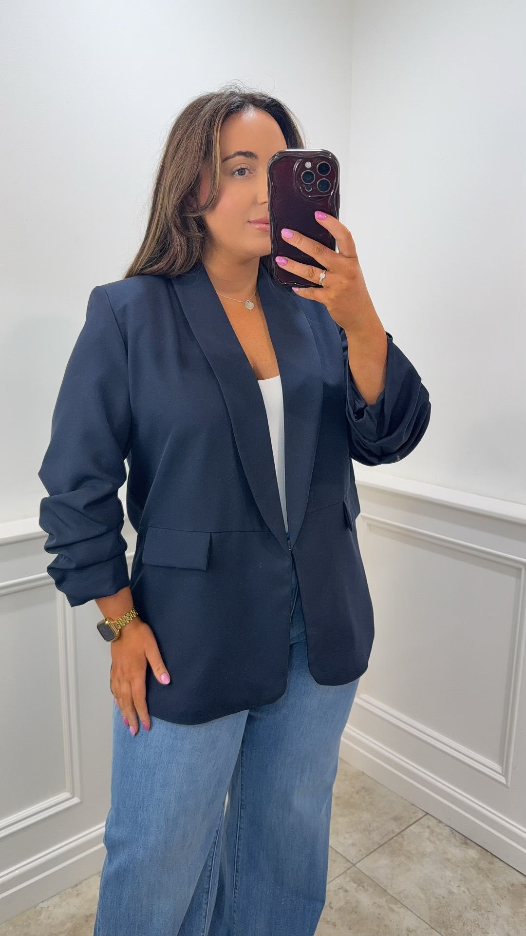Missi Ruched Sleeve Blazer Navy