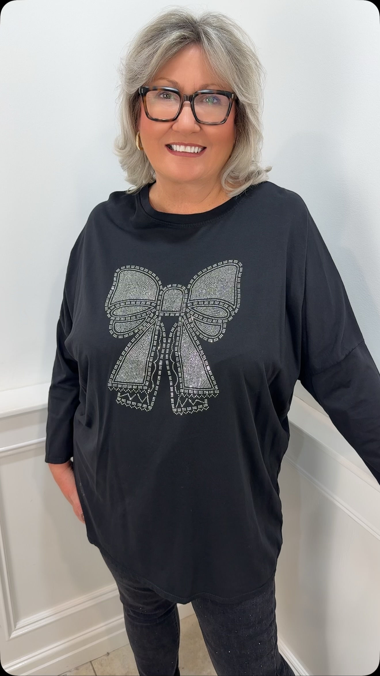 Indigo Bow Sparkle Detail Top Black