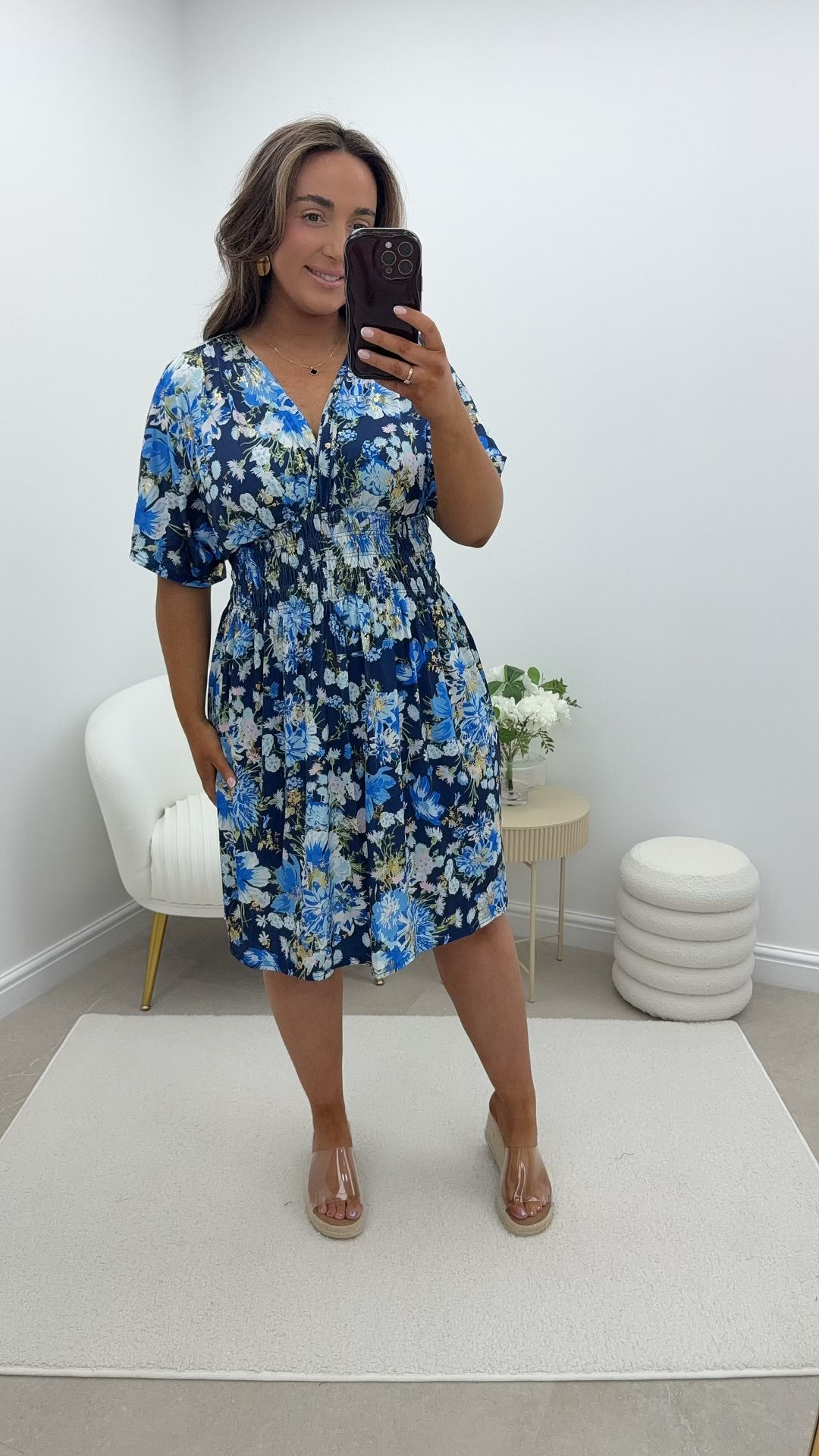 Serenta Foil Shimmer V Neck Short Magic Dress Blue