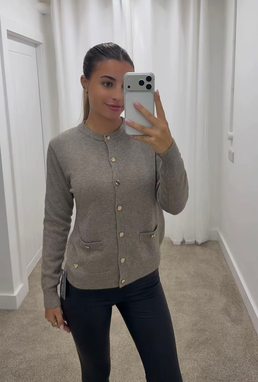 Lucia Button Soft Knit Cardigan Jumper Oat