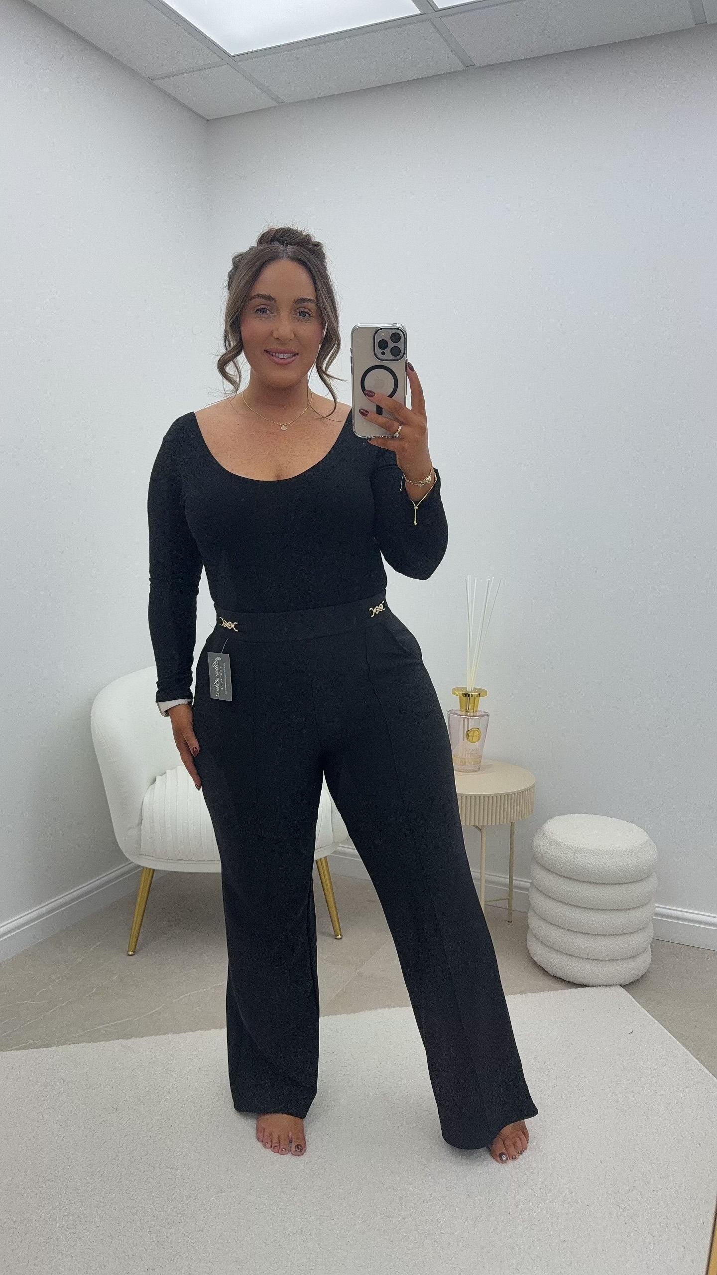 Dorothy Buckle Scuba Wide Leg Stretchy Trousers Black