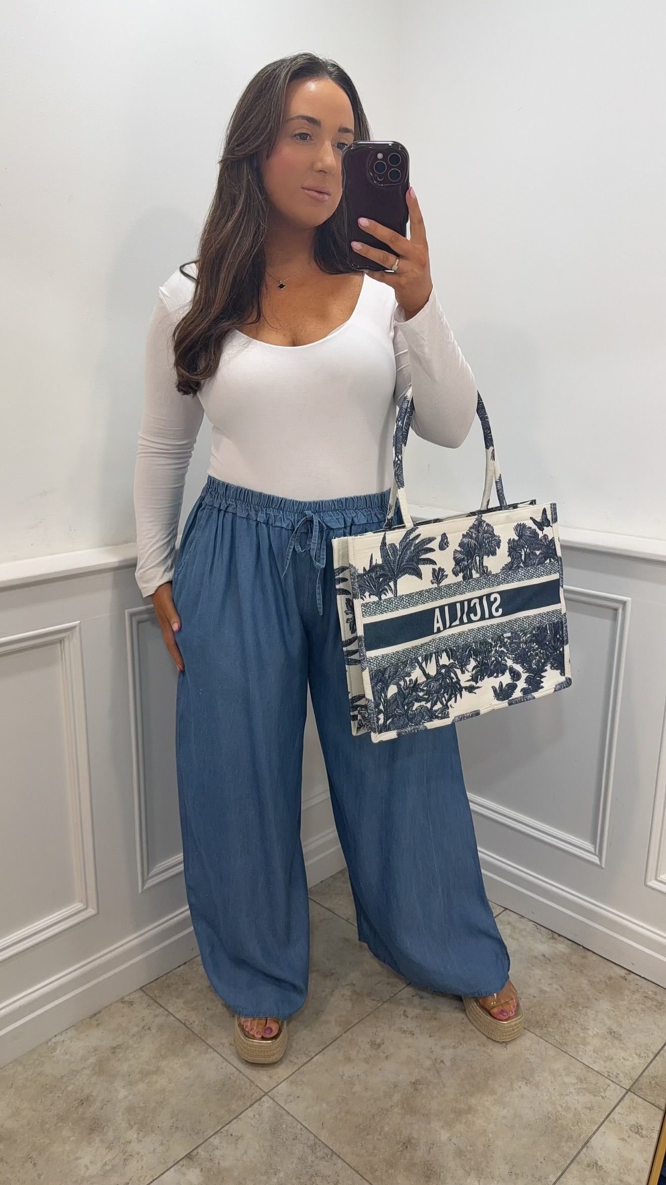 Claudia Curve Denim Palazzo Midwash Blue