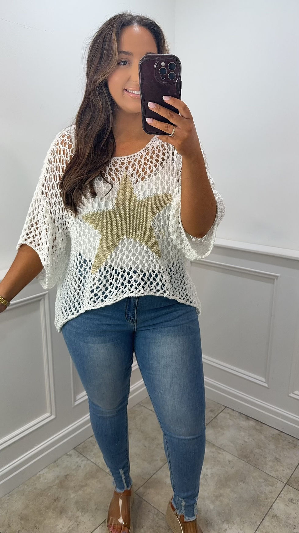 Thumbnail: Kerry Star Shimmer Crochet Top White