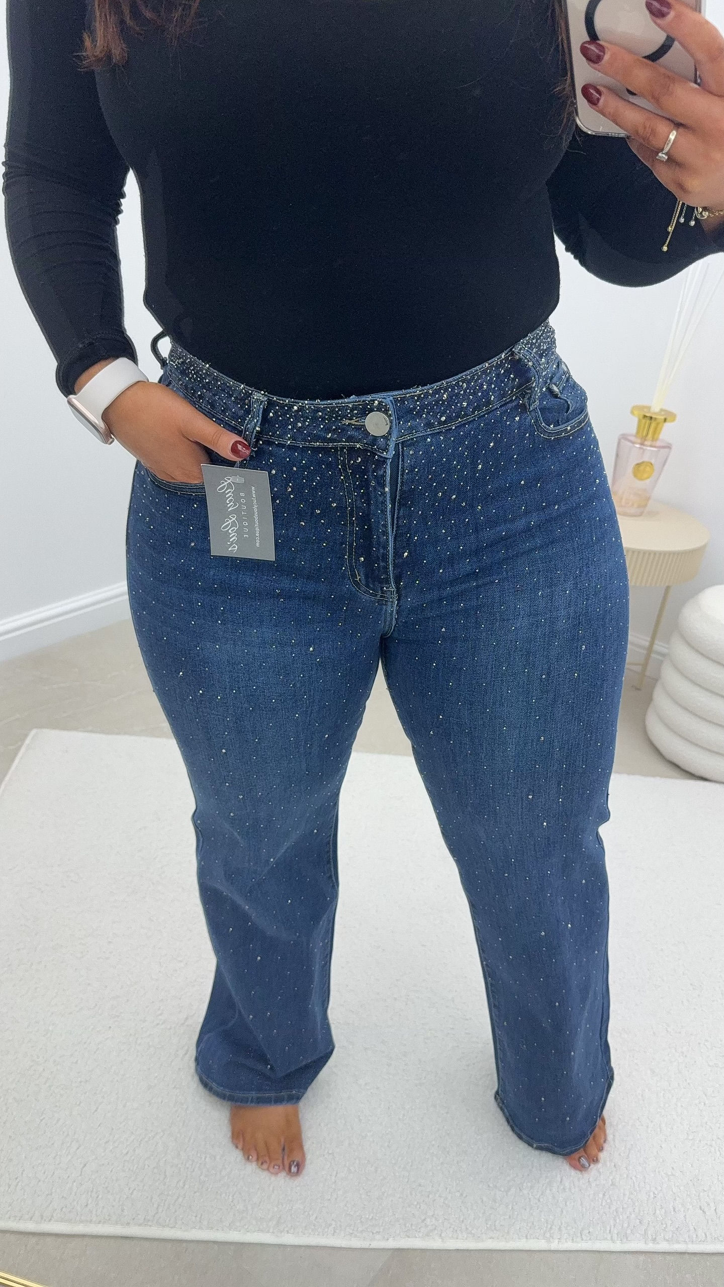 Saskia New Sparkle Wide Leg Jeans Dark Blue
