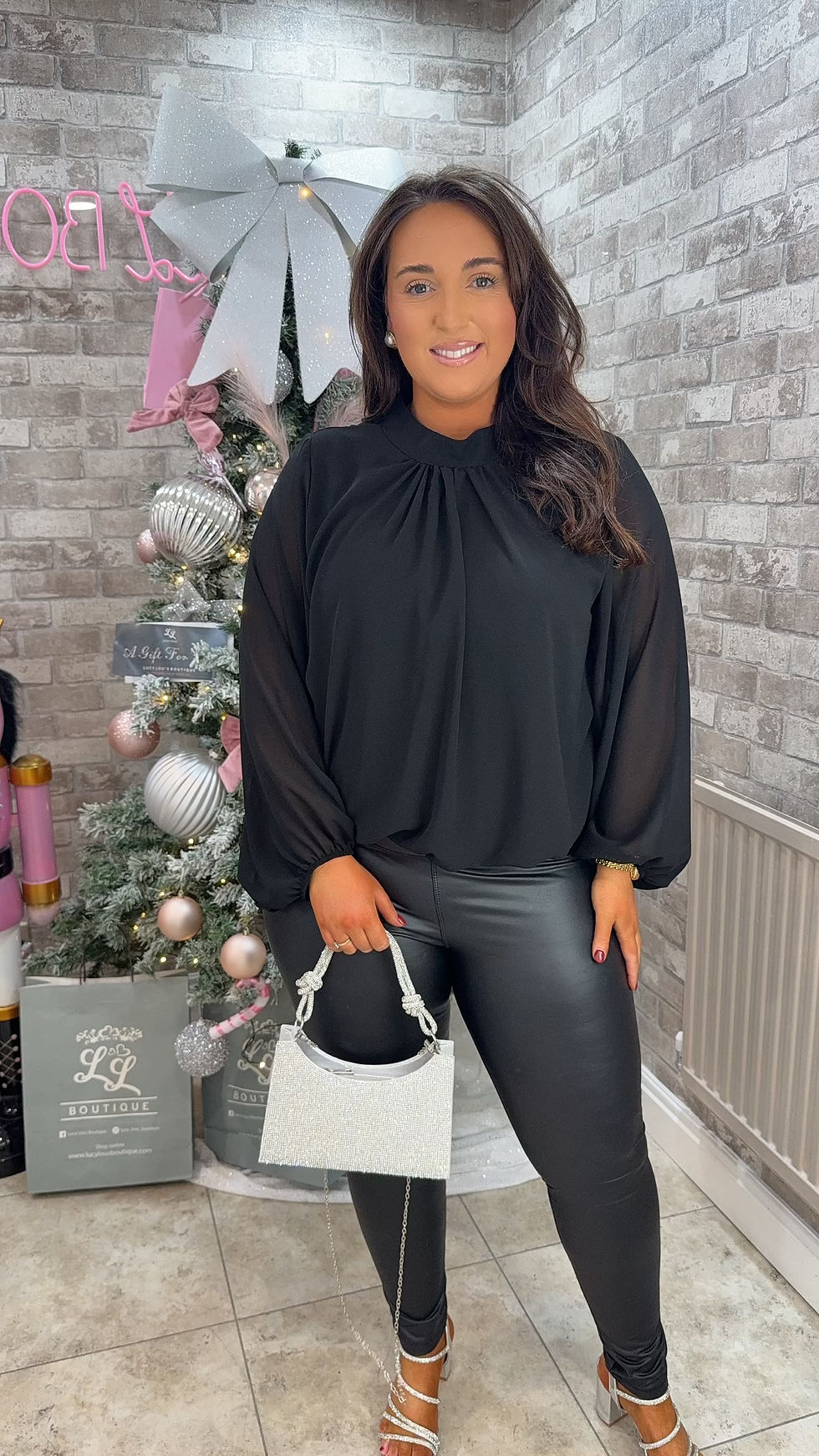 Rachel Basic Chiffon Bubble Neck Top Black