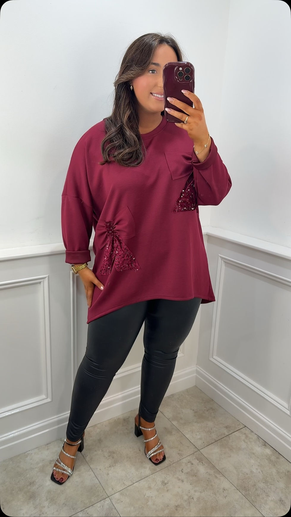 Sasha Bow Sequin Sparkle Sweater Wine