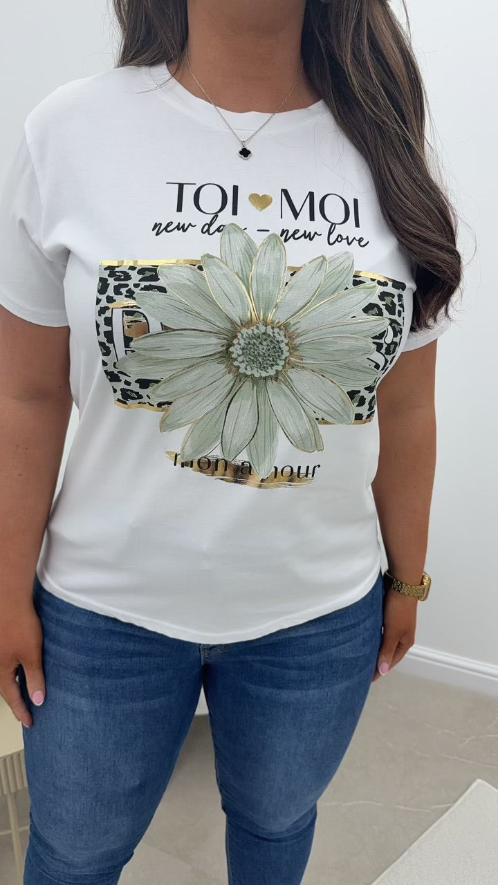 Thumbnail: Kelly Statement Stretchy T-Shirt Leopard Flower Green
