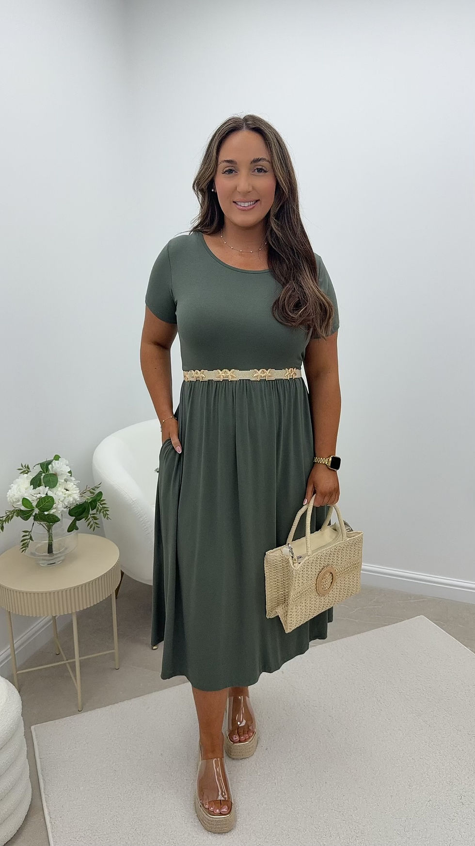 Thumbnail: Cove Basic Soft T-Shirt Maxi Dress Khaki