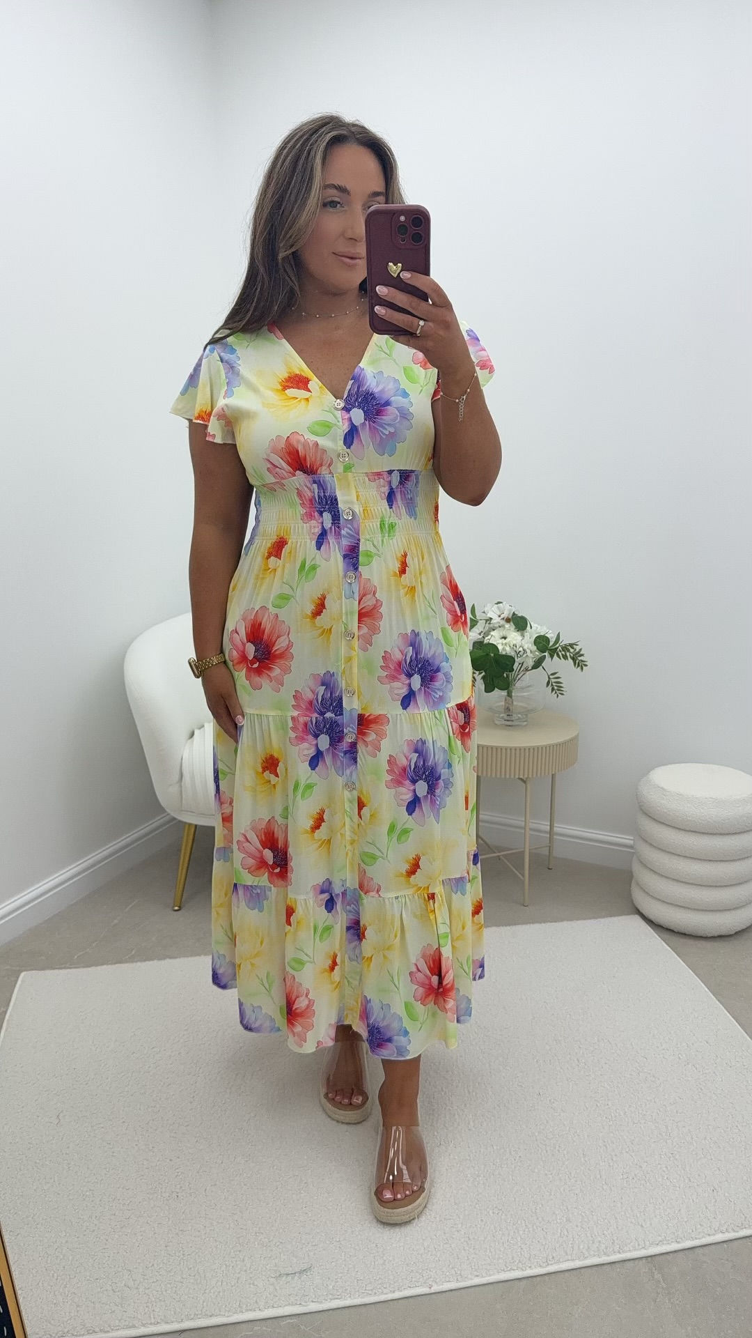 Narla Printed Gold Button V-Neck Magic Maxi Dress Lemon Floral