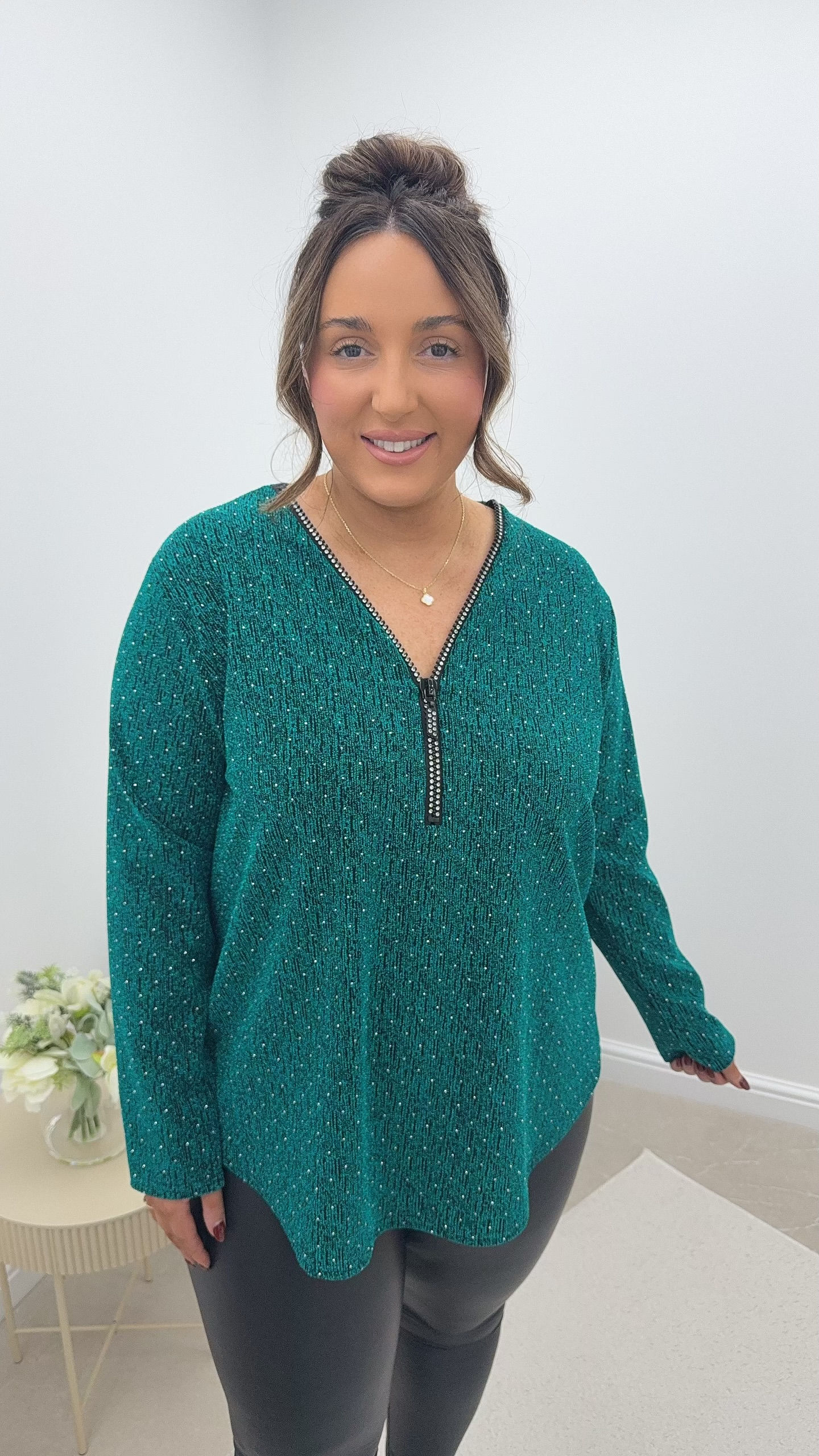 Clara Gem Sparkle Shimmer Zip Top Aqua