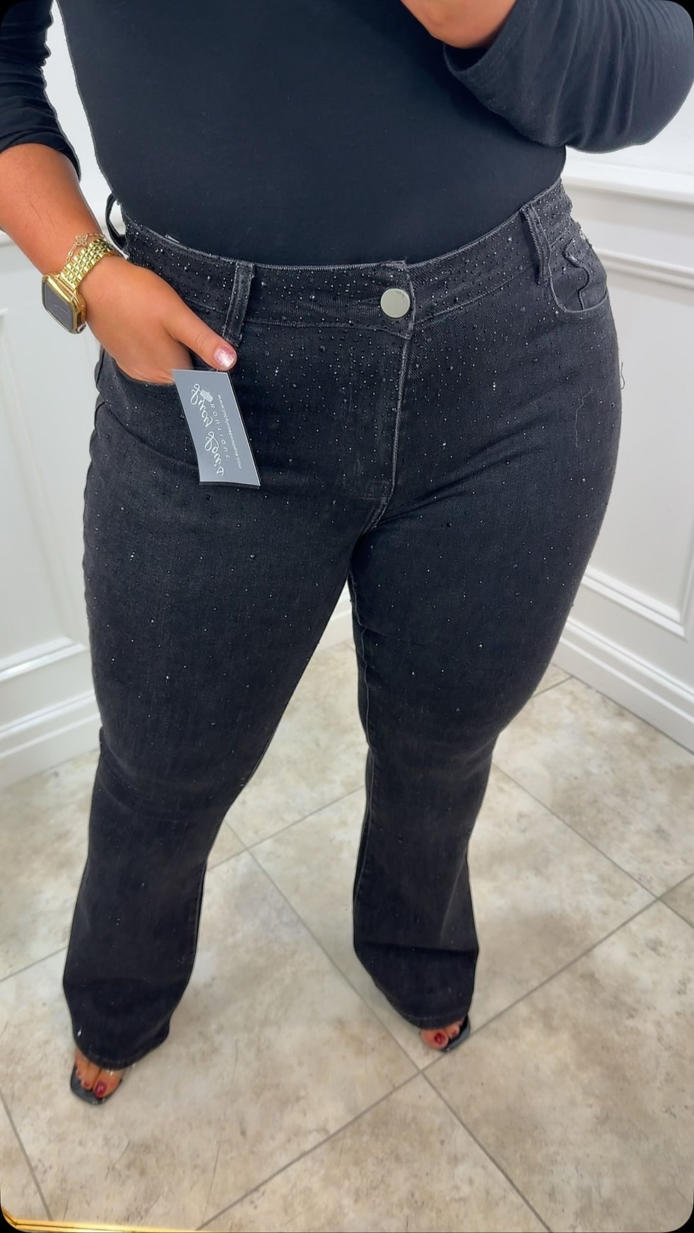 Thumbnail: Kiko Sparkle Flare Denim Jeans Black