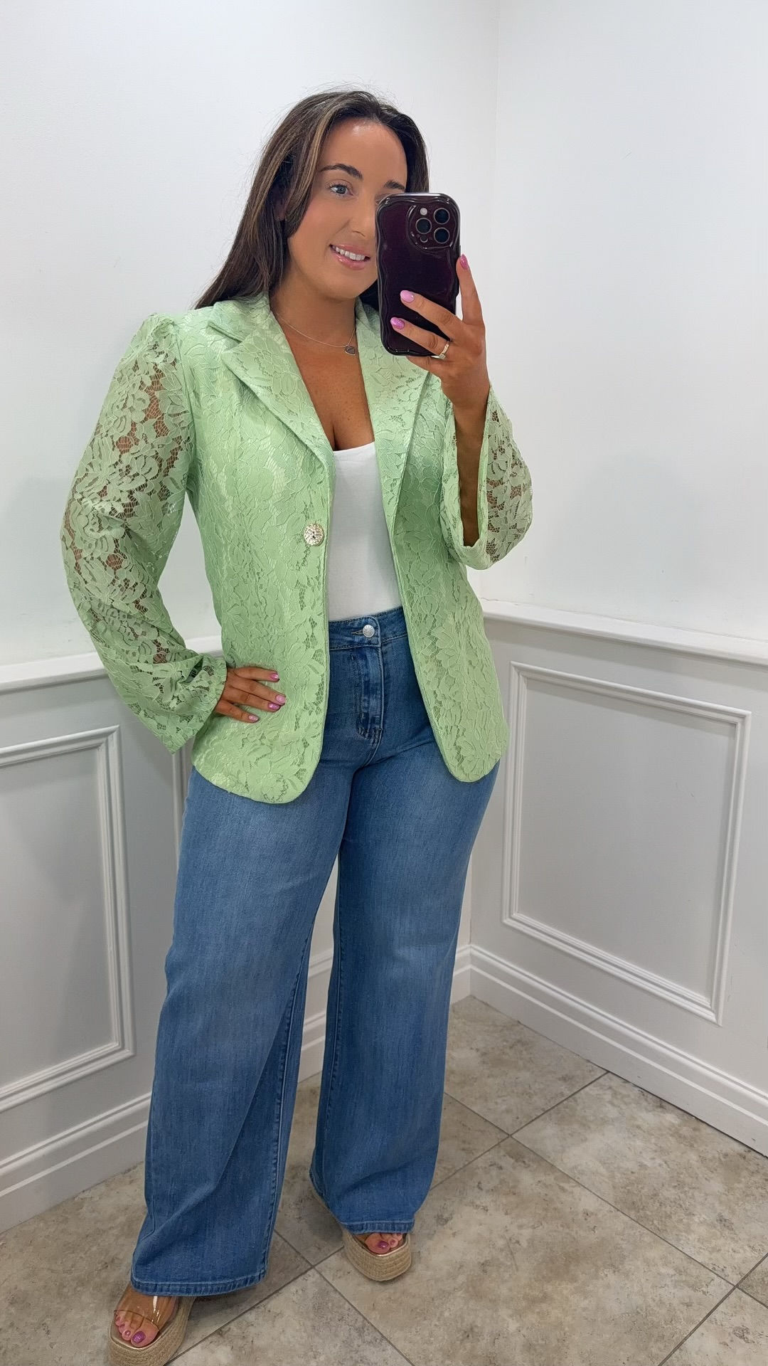 Hope Lace Button Detail Blazer Mint