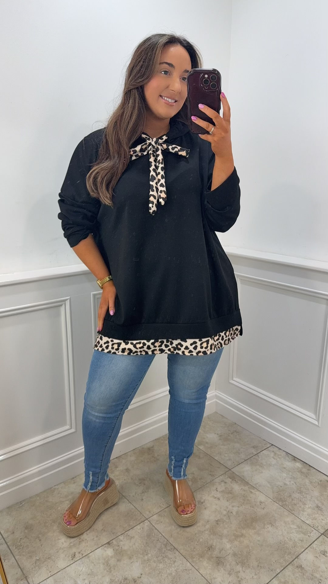 Arnie Leopard Trim Scuba Hoodie Black