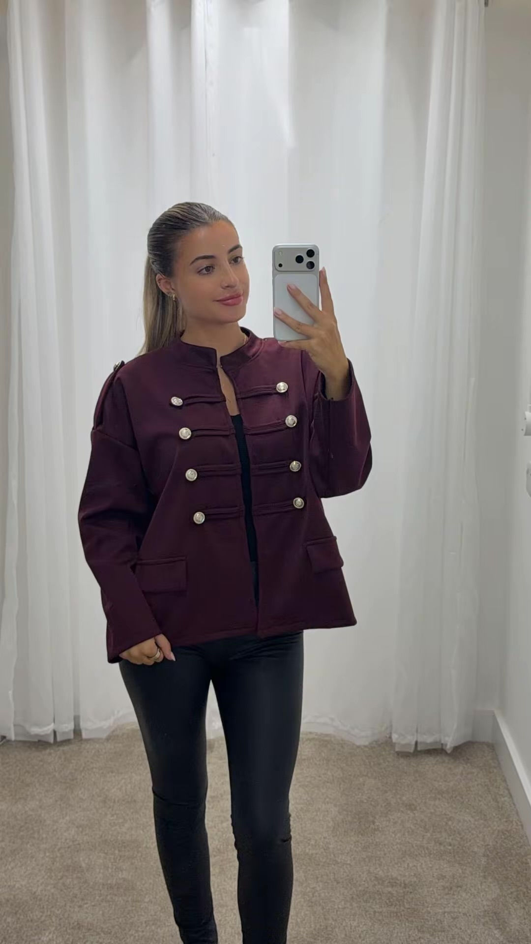 Saidie Scuba Style Military Jacket Wine