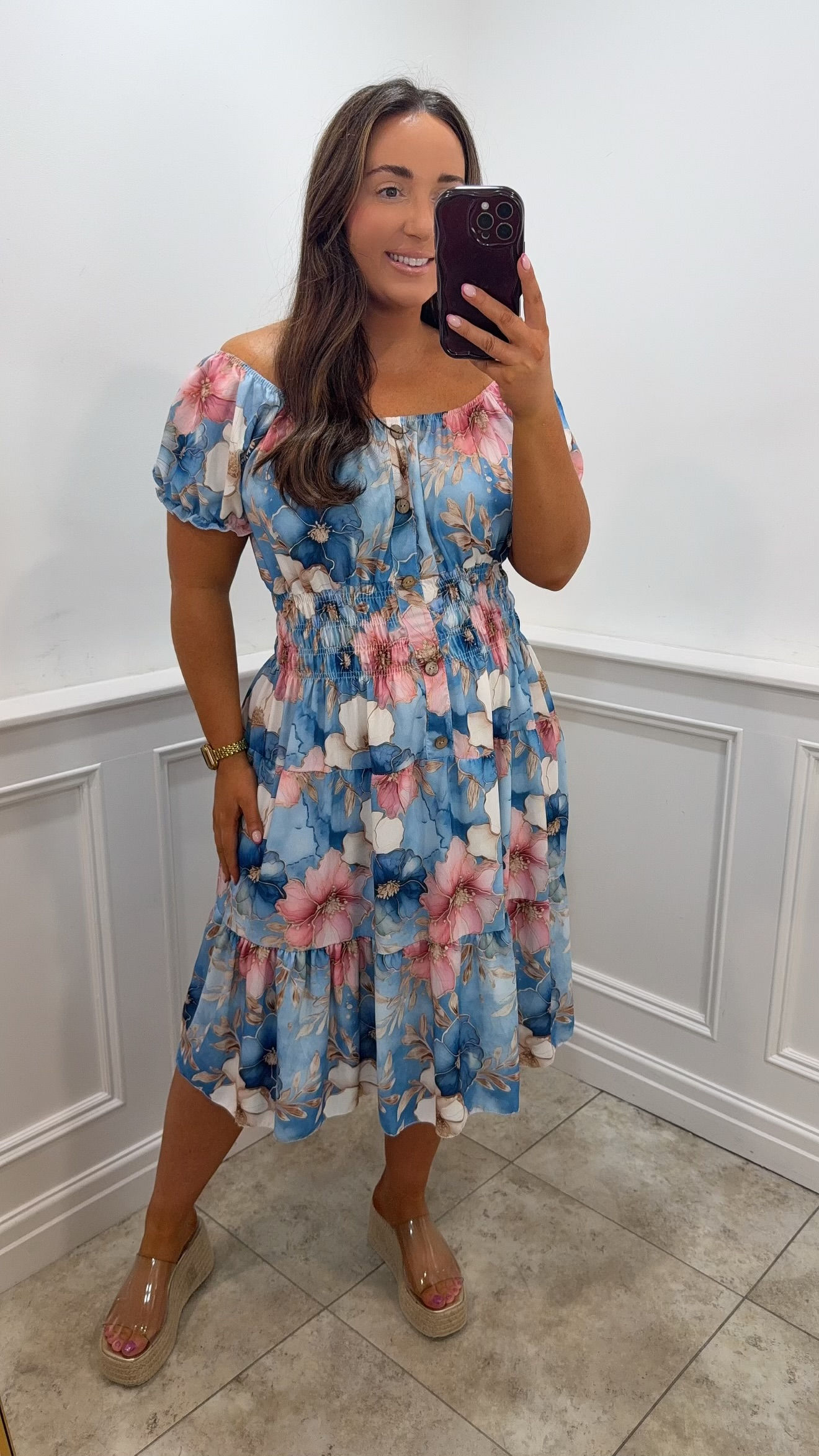 Caladonia Floral Printed Chiffon Magic Midi Blue