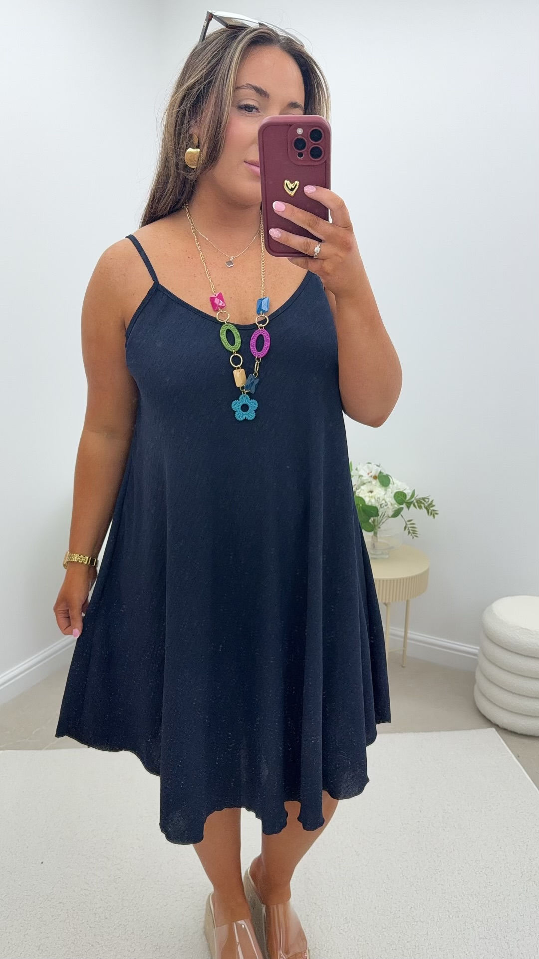 Dakota Strappy Necklace Basic Dress Navy