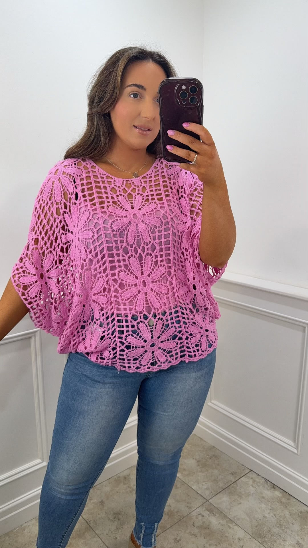 Amelia Flower Two Piece Crochet Top Bubblegum