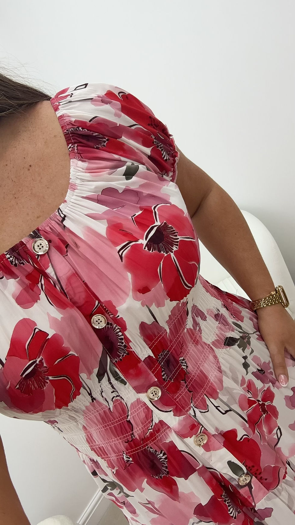 Thumbnail: Zelda Gold Button Magic Maxi Dress Floral Red