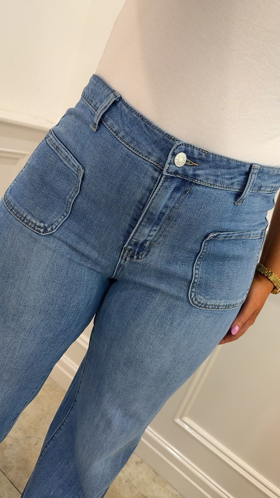 Thumbnail: Harlo Pocket Wide Leg Denim Jeans Light Blue