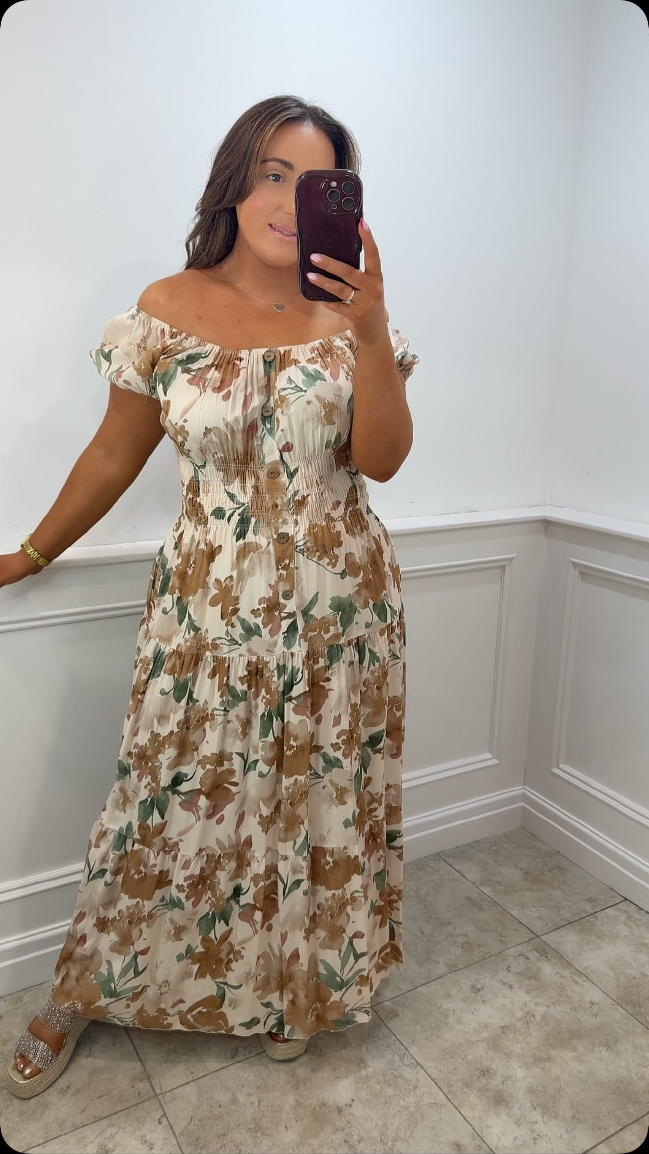 Blossom Flower Magic Bardot Maxi Dress Beige