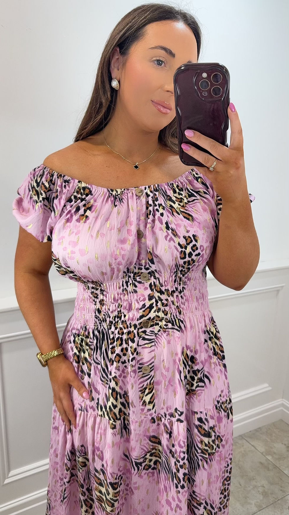 Thumbnail: Sadie Leopard Foil Shimmer LL Magic Maxi Pink