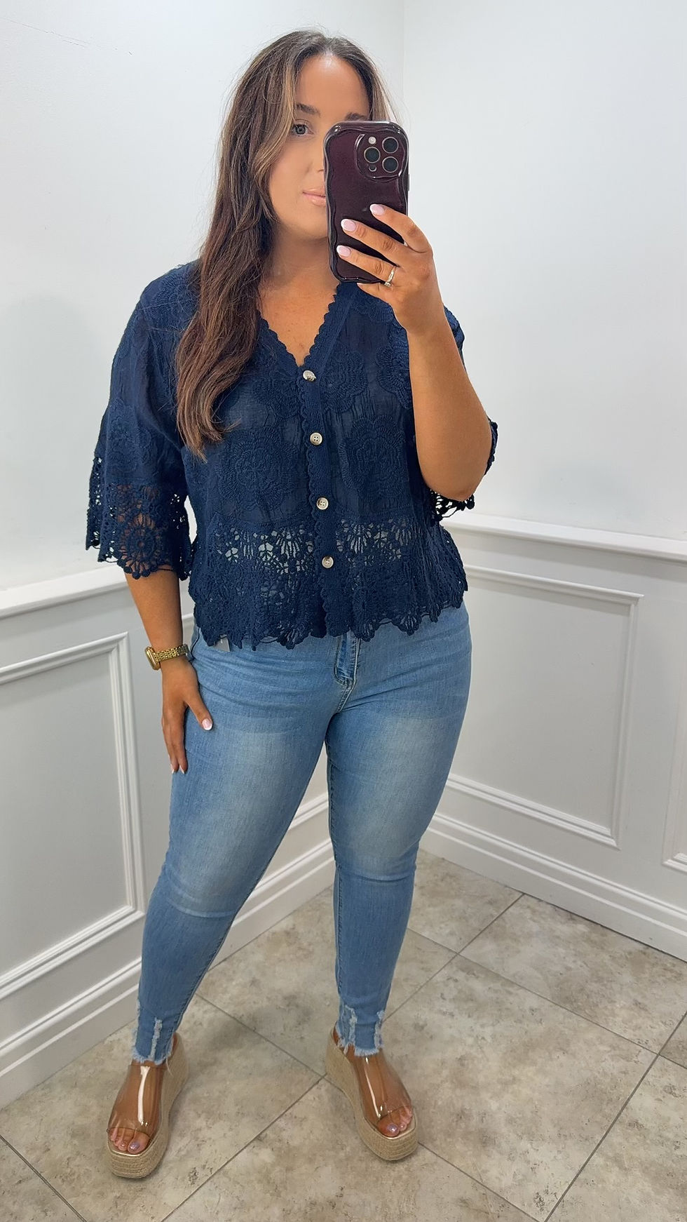 Thumbnail: Rayna Short Detailed Button Top Navy