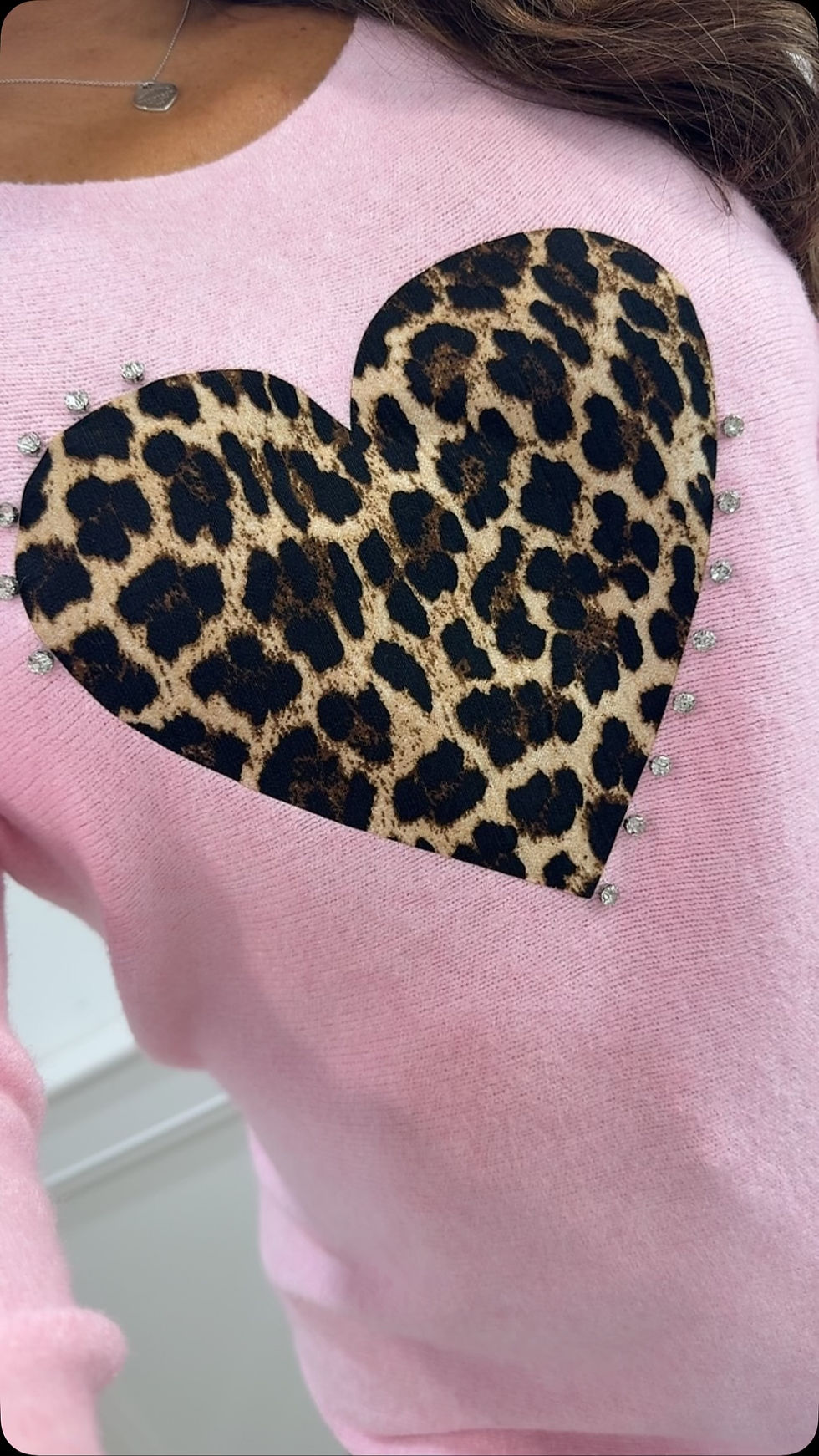 Thumbnail: Peri Gem Leopard Heart Soft Knit Jumper Pink