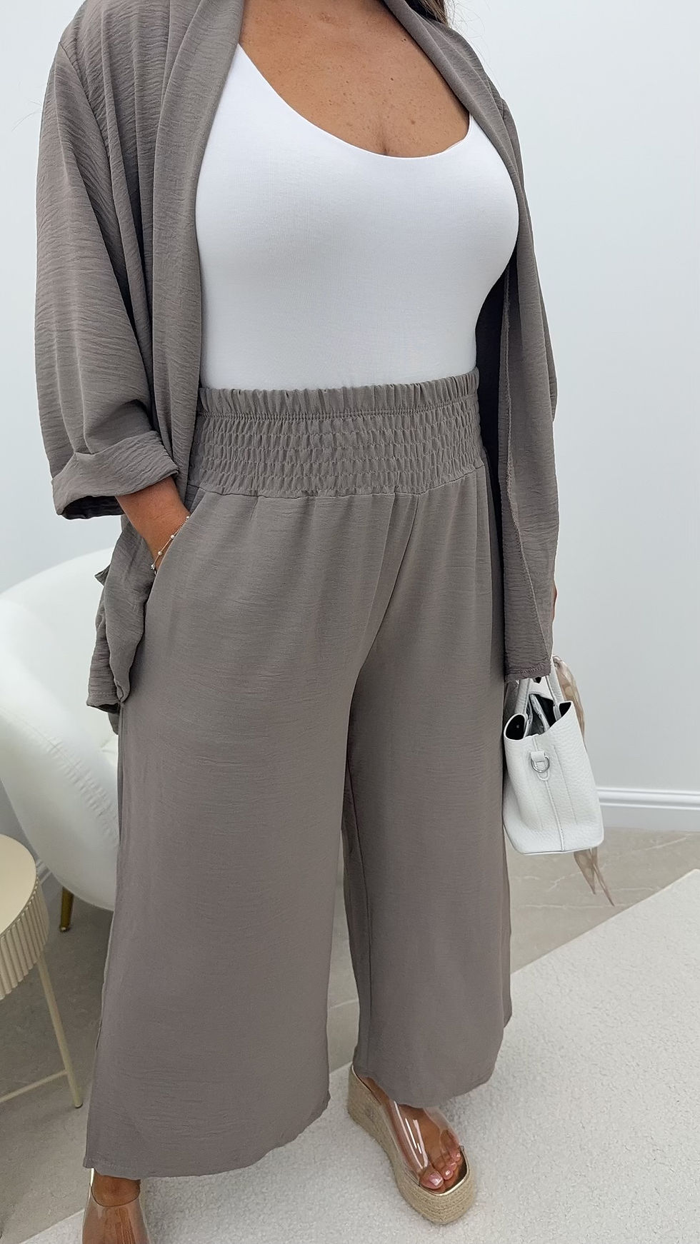 Thumbnail: Lottie Two Piece Chiffon Set Mocha