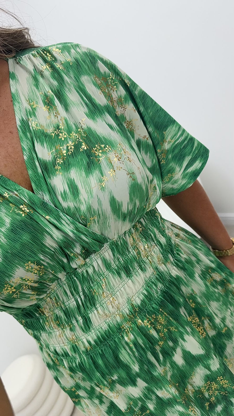 Thumbnail: Liv Foil Shimmer Slinky Short Dress Green