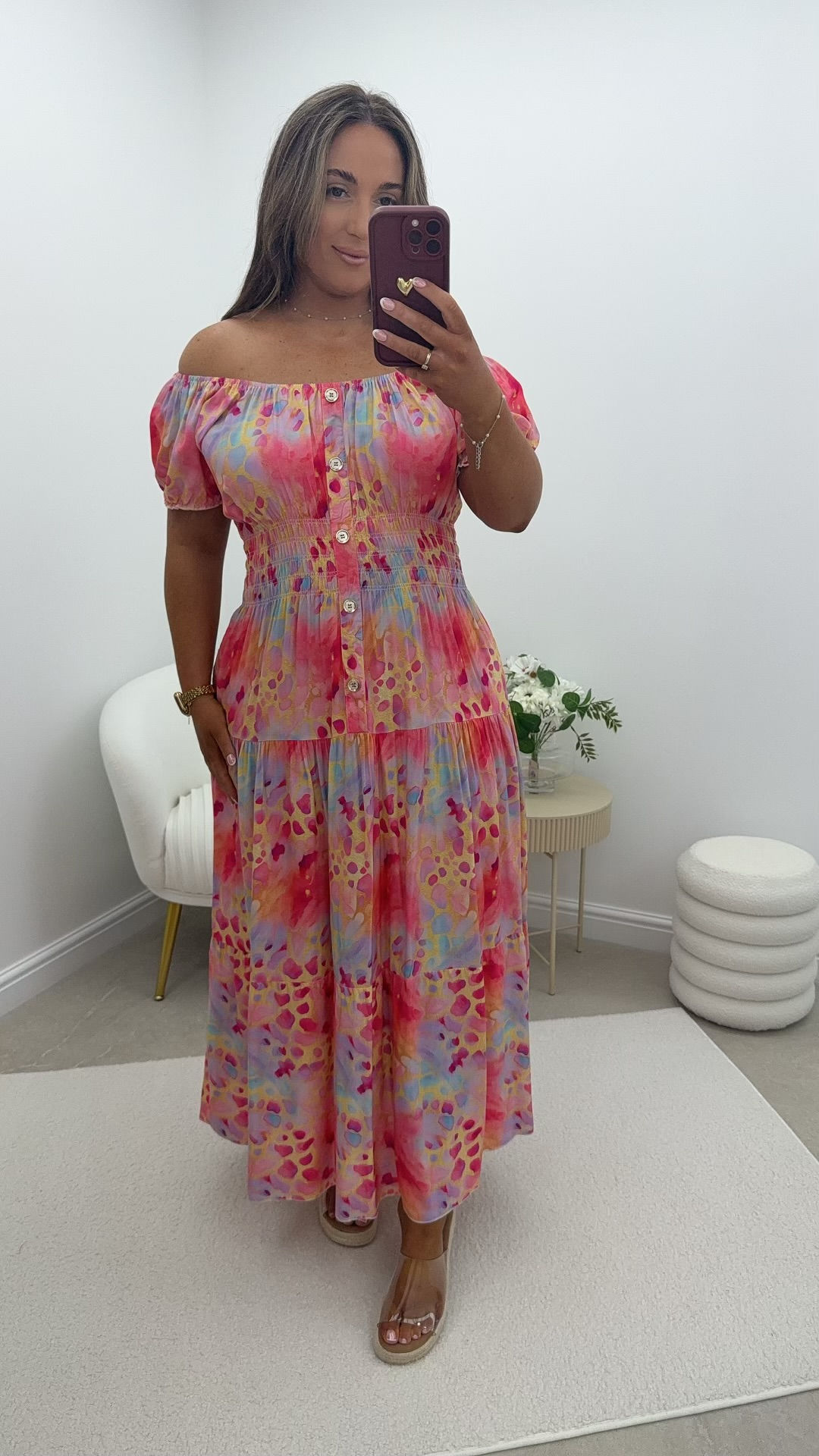Zelda Gold Button Magic Maxi Dress Leopard Coral