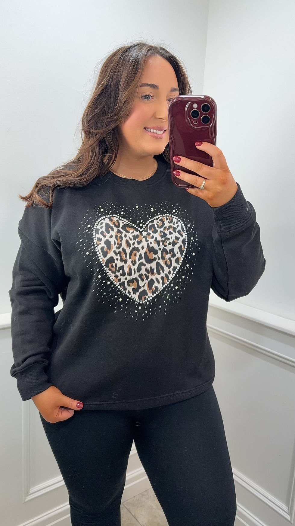 Vera Sparkle Leopard Heart Sweater Black