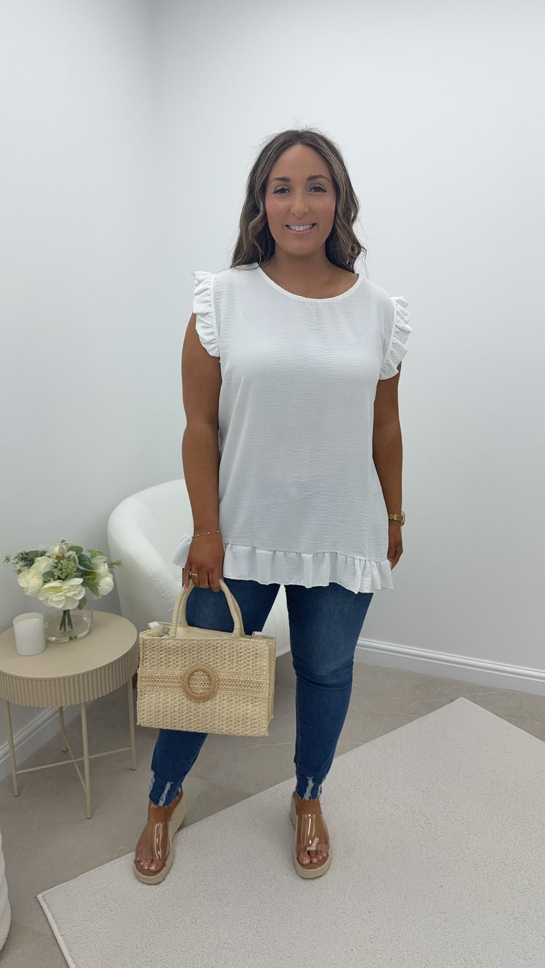 Tivia Fril Detail Button Back Top White
