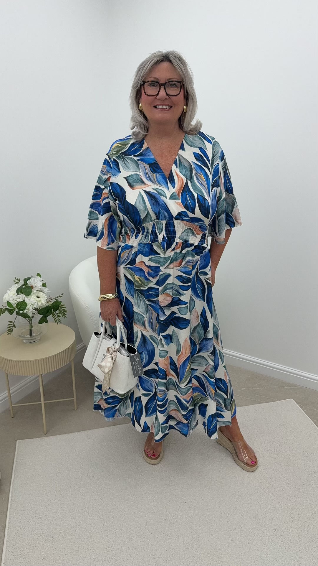 Faith Leaf V-Neck Frill Sleeve Magic Maxi Dress Blue