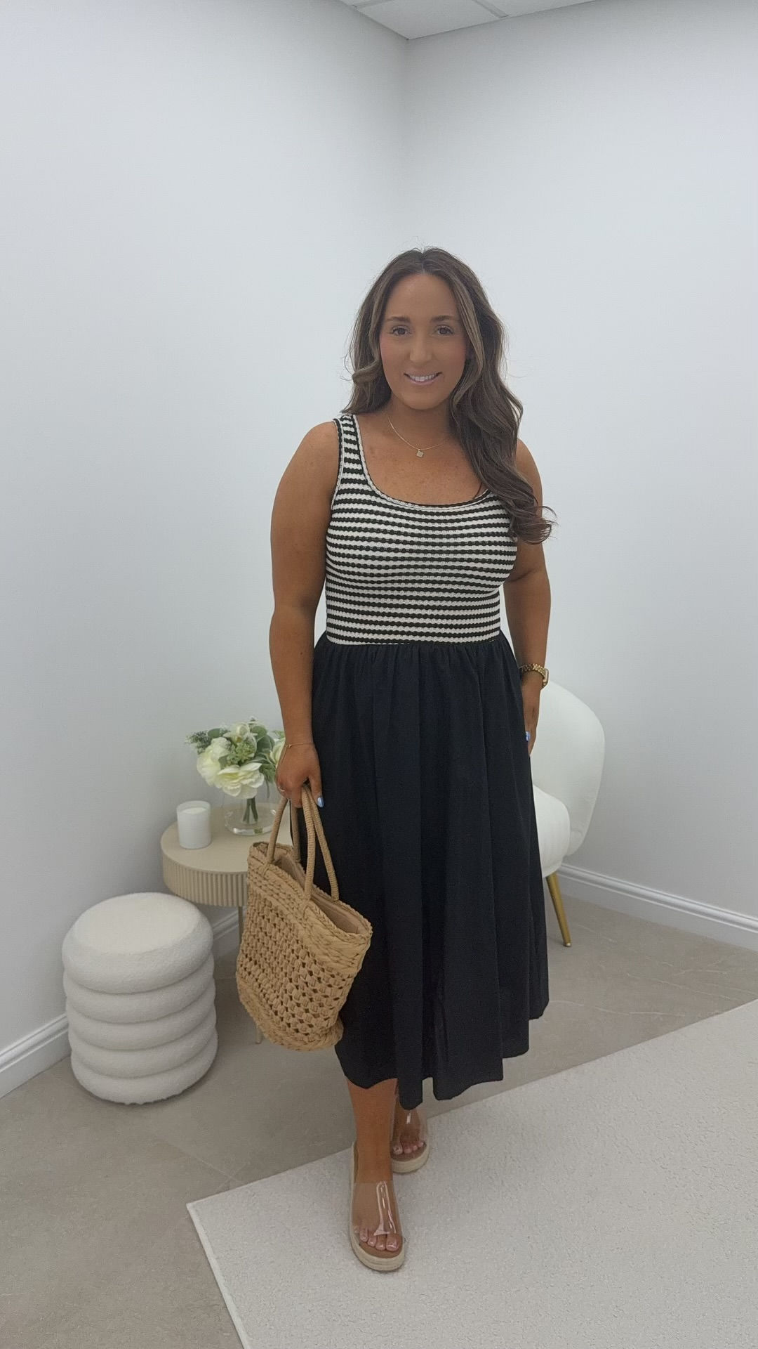 Primrose Strappy Knit Detail Dress Black