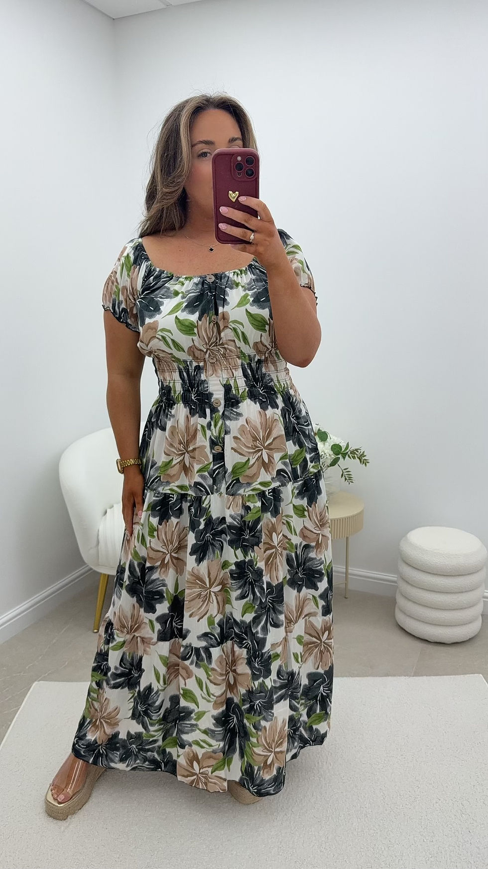Thumbnail: River Floral Detail Bardot Magic Maxi Dress Black