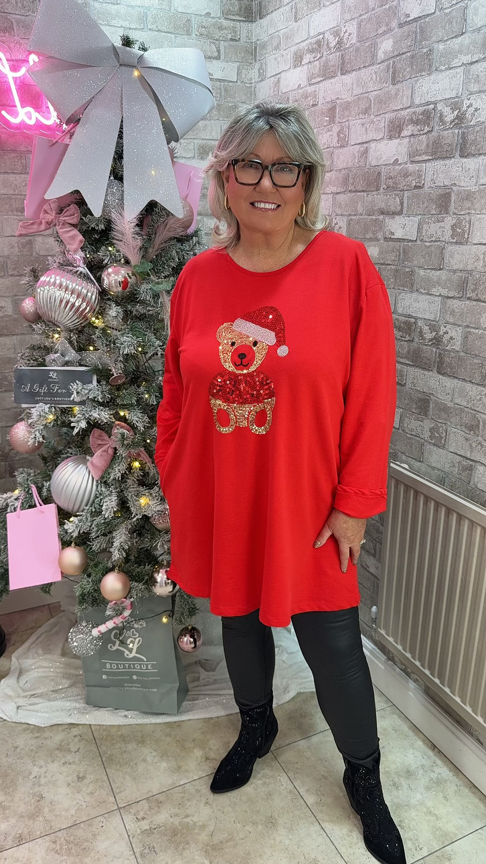 Festive Sequin Christmas Pocket Jumper Teddy Red