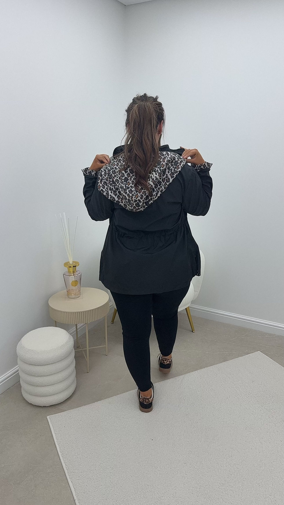 Thumbnail: Crystal Printed Two Way Light Weight Jacket Leop Black