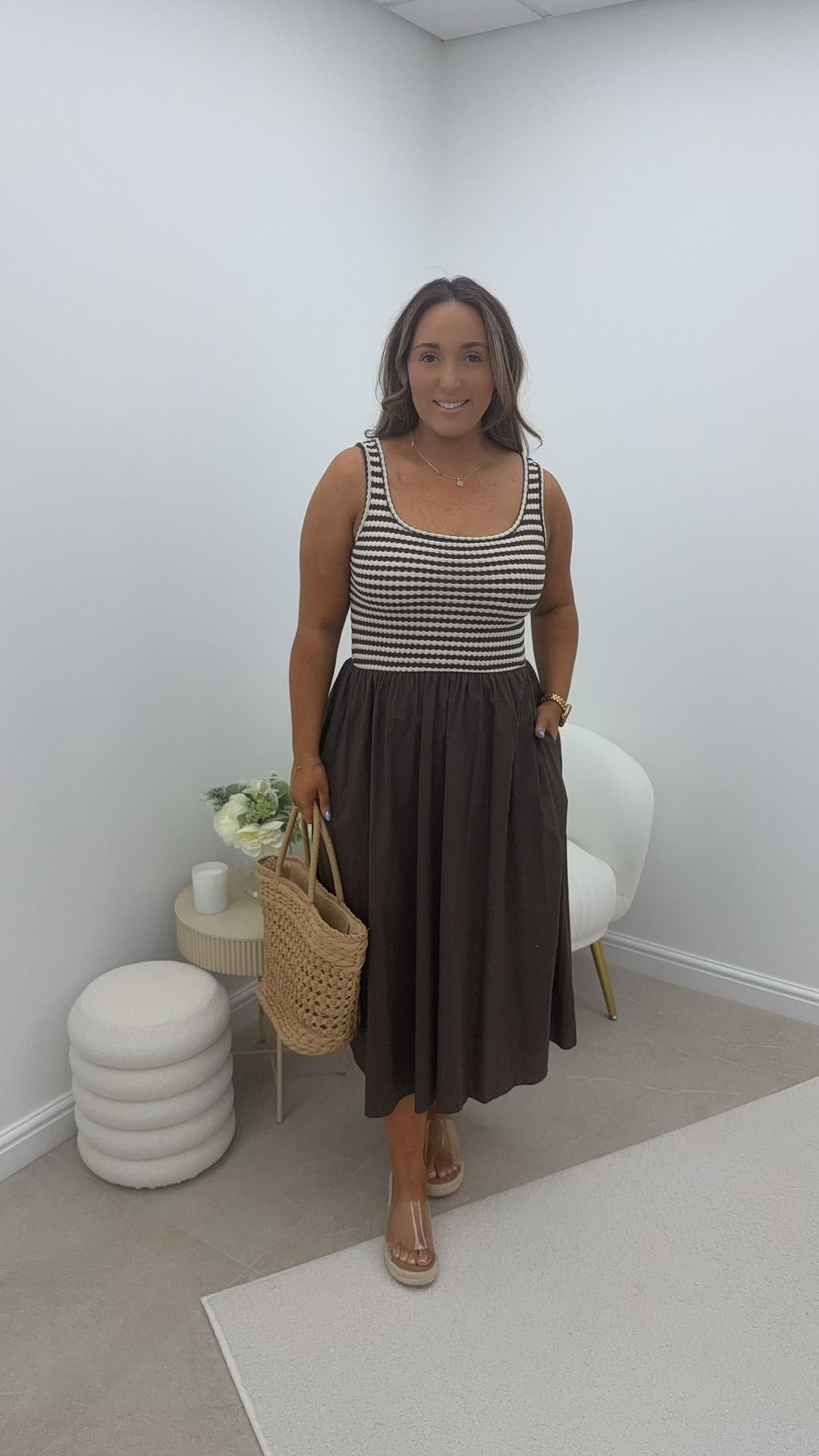 Primrose Strappy Knit Detail Dress Chocolate
