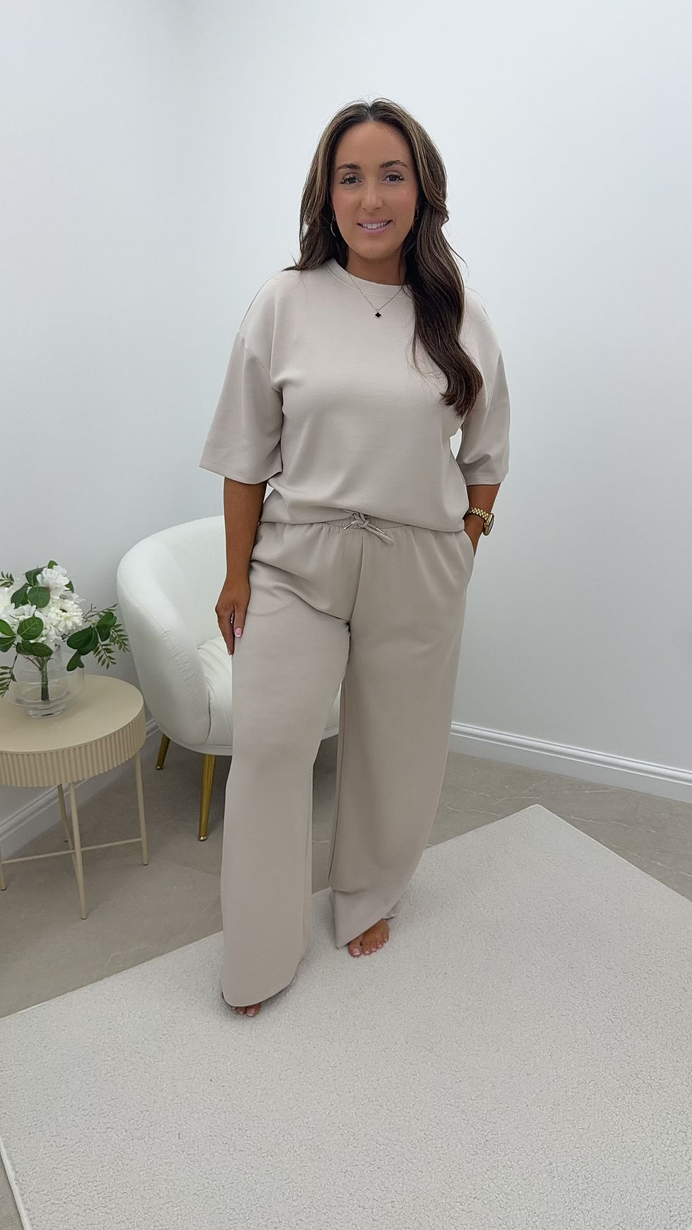 Thumbnail: Lacey Soft Stretchy Boxy Lounge Set Beige