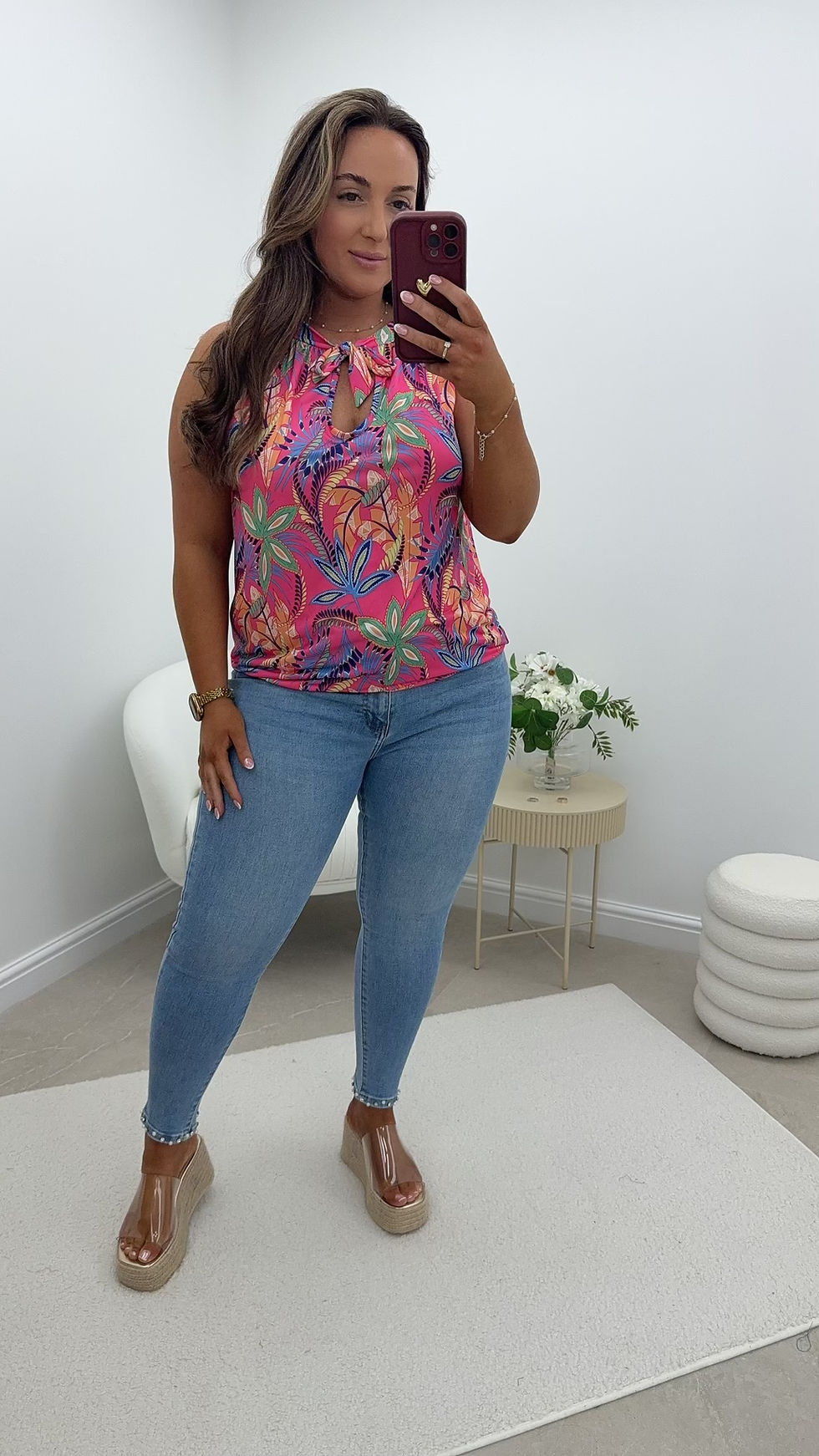 Thumbnail: Melissa Printed Two Way Slinky Top Fuchsia