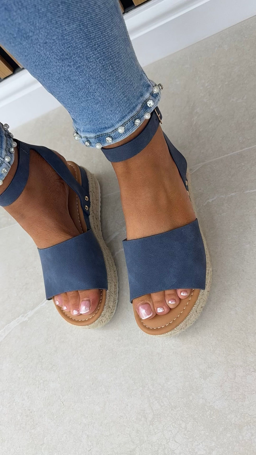 Thumbnail: Aruba Hessian Buckle Strap Sandal Navy