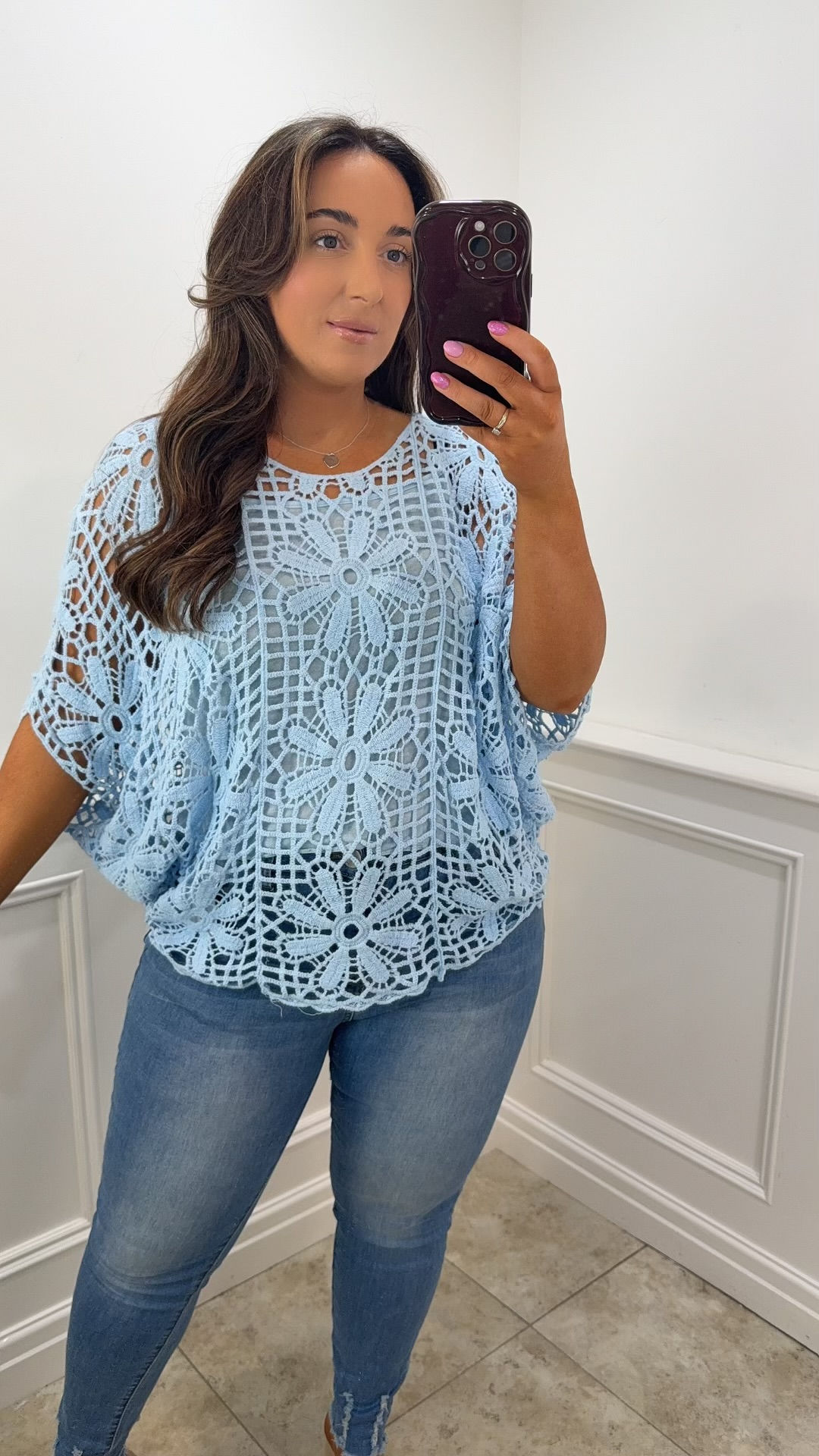 Amelia Flower Two Piece Crochet Top Baby Blue