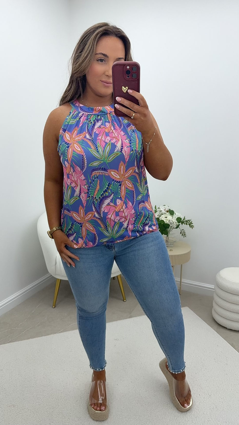 Thumbnail: Melissa Printed Two Way Slinky Top Lilac