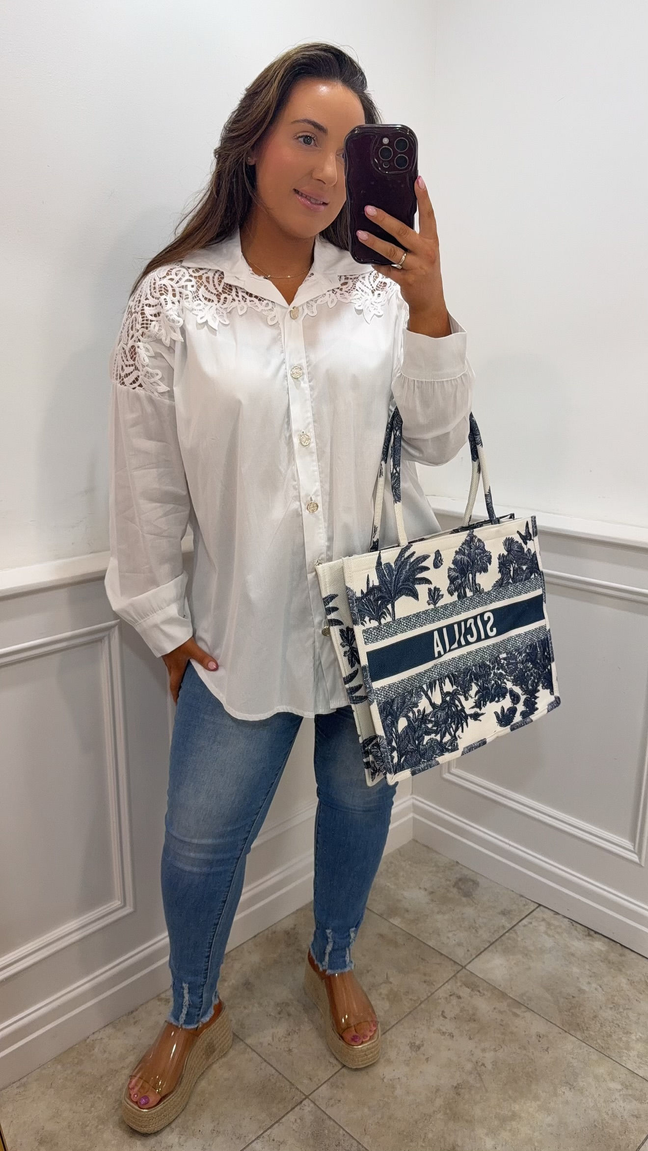 Belinda Lace Neck Detail Shirt White